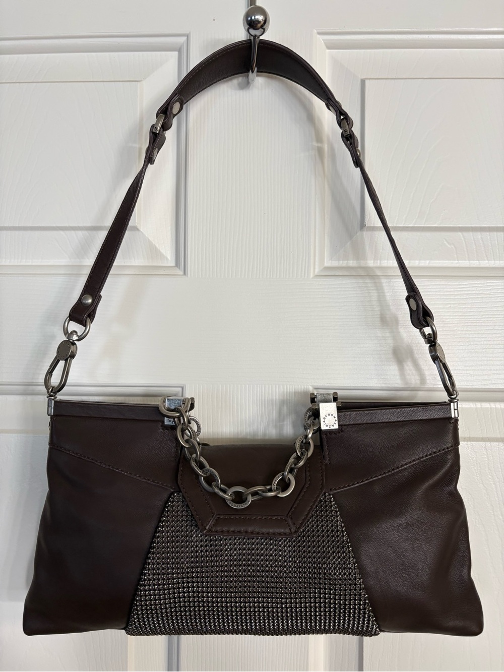BCBGMaxAzria Dark Brown Shoulder Bag with Chain Accent